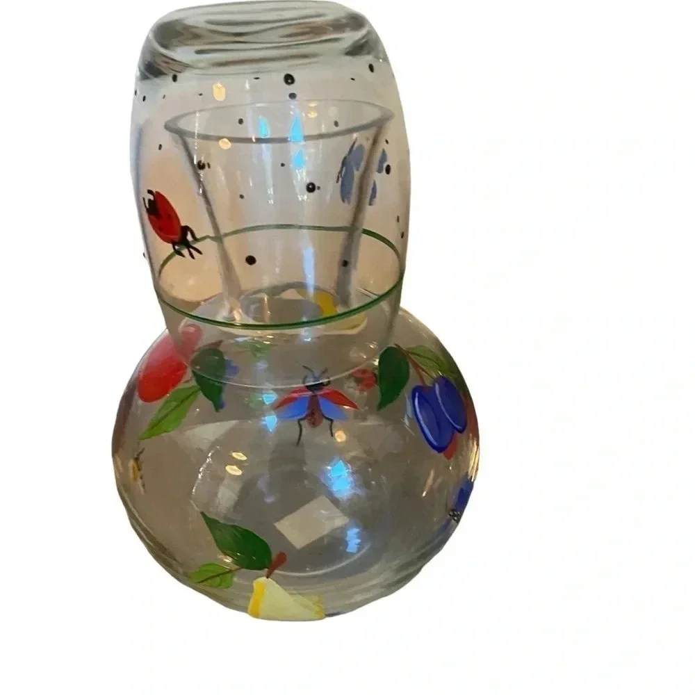 Royal Danube hand painted crystal tumble up bedside water carafe set